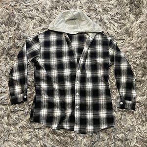 Button up flannel with hood